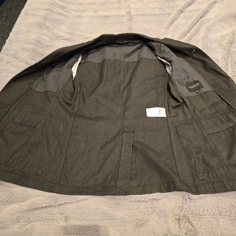 Banana Republic Mens 38R Modern Slim Fit‎ Blazer Gray Cotton Utility Jacket Coat